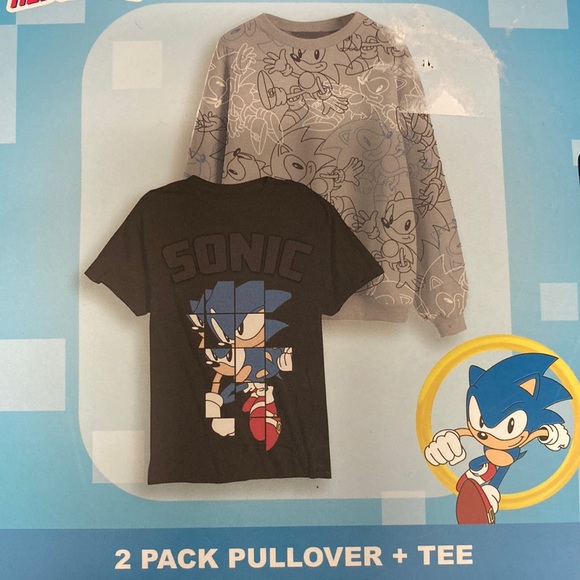 NWT Sonic the hedgehog 2 pack pullover and tee t-shirt size 14/16 - Picture 1 of 5